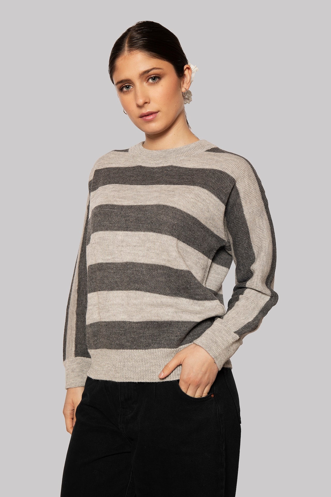 Striped Gray Alpaca Wool Sweater