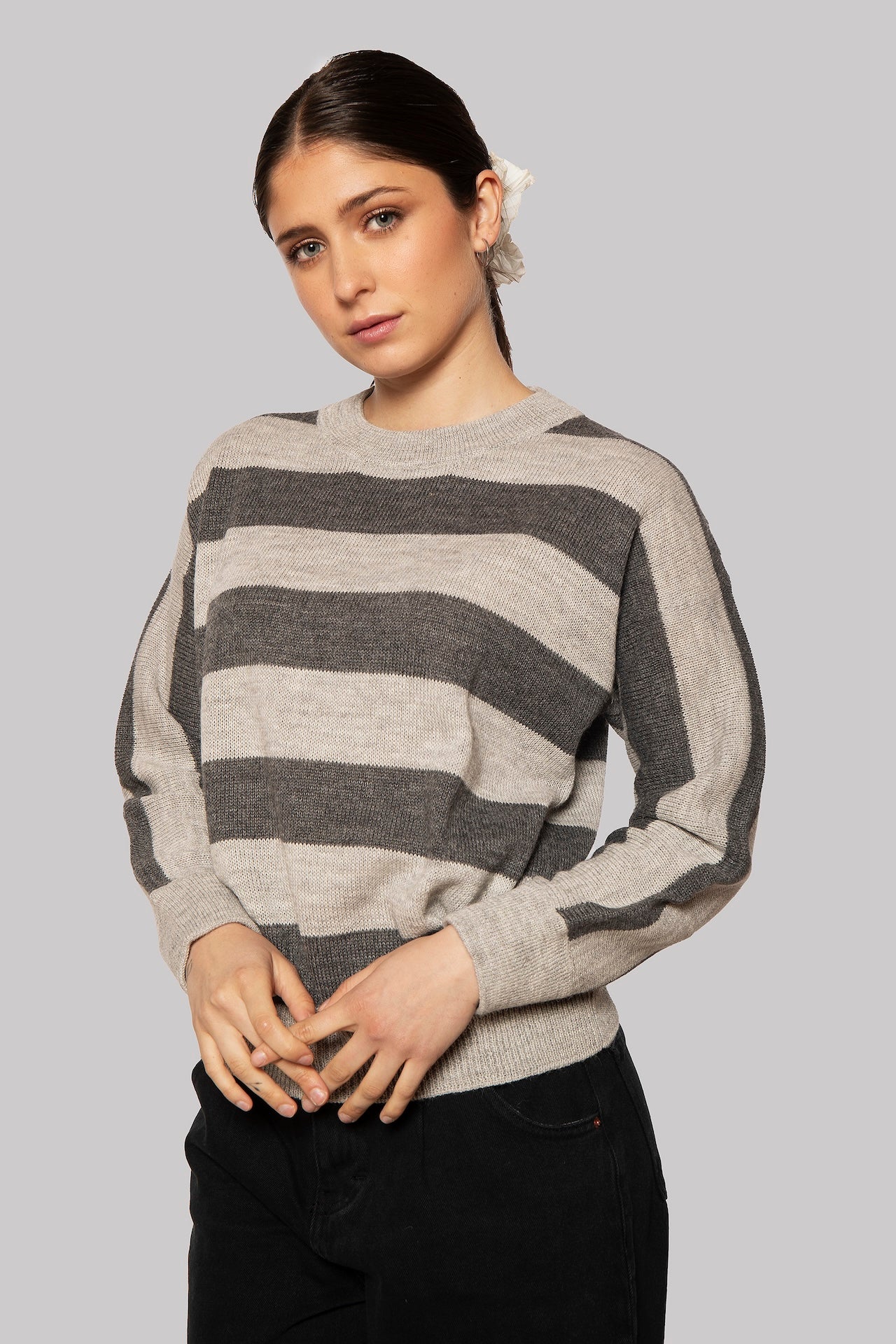 Striped Gray Alpaca Wool Sweater