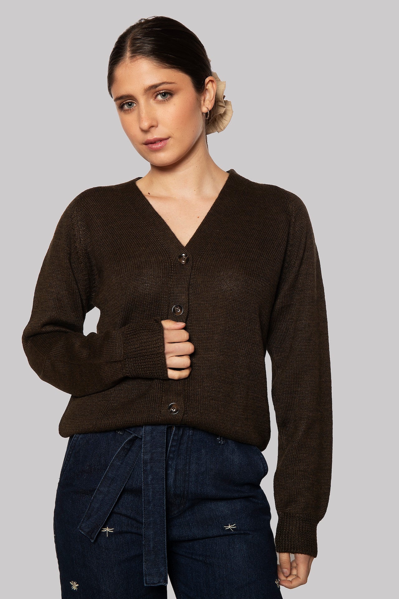 Alpaca Crop Cardigan with Buttons