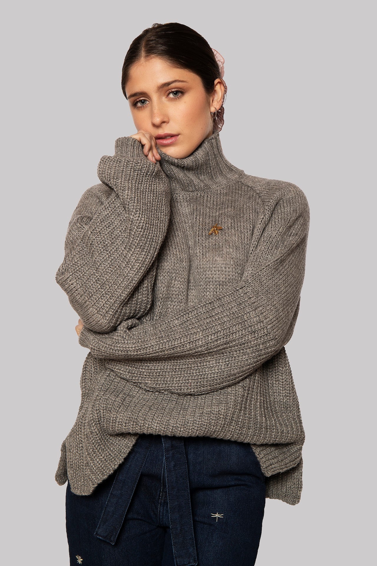 Tente Gray Long Sleeve Alpaca and Acrylic Mockneck Sweater