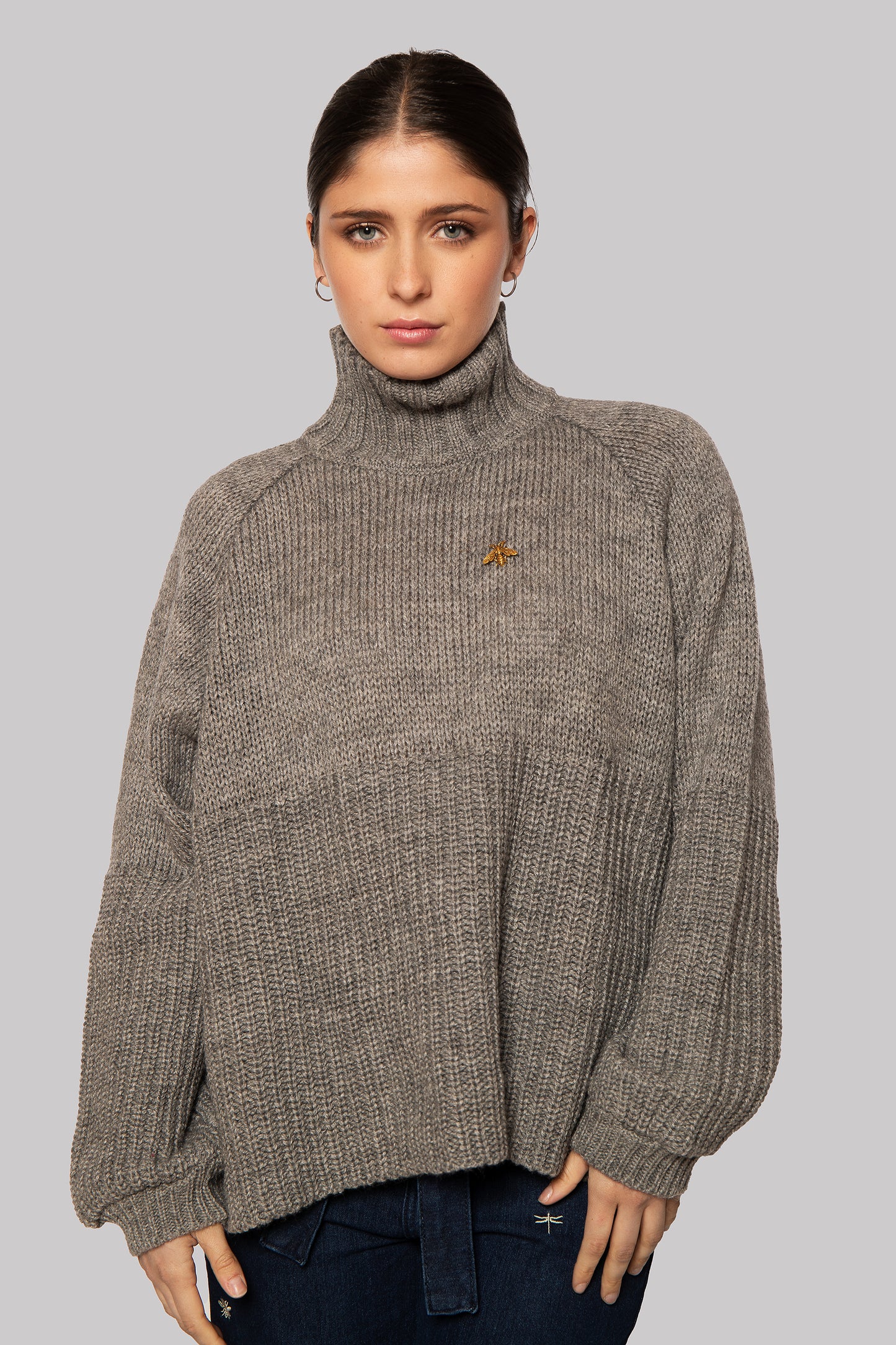 Tente Gray Long Sleeve Alpaca and Acrylic Mockneck Sweater