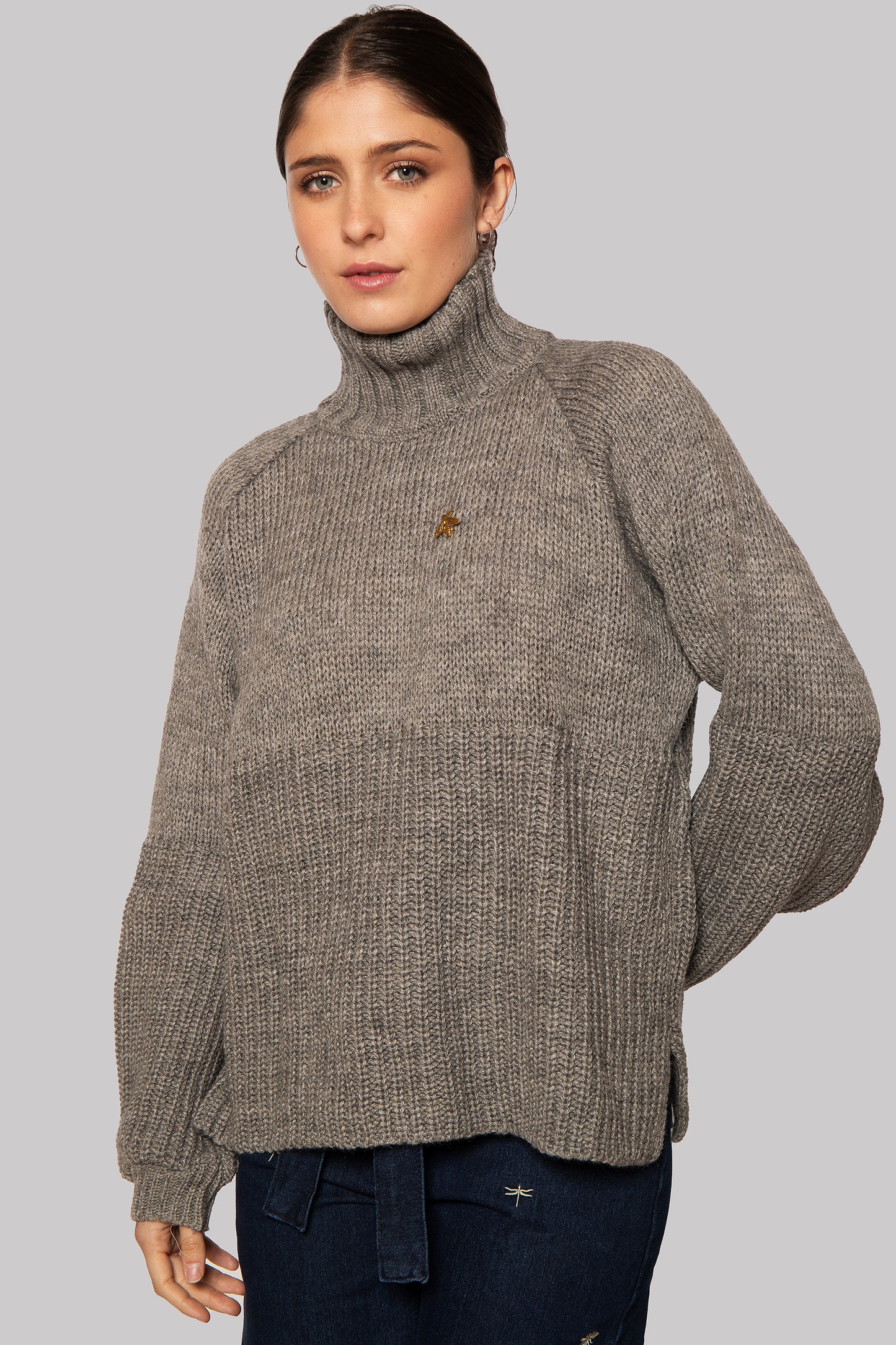 Tente Gray Long Sleeve Alpaca and Acrylic Mockneck Sweater