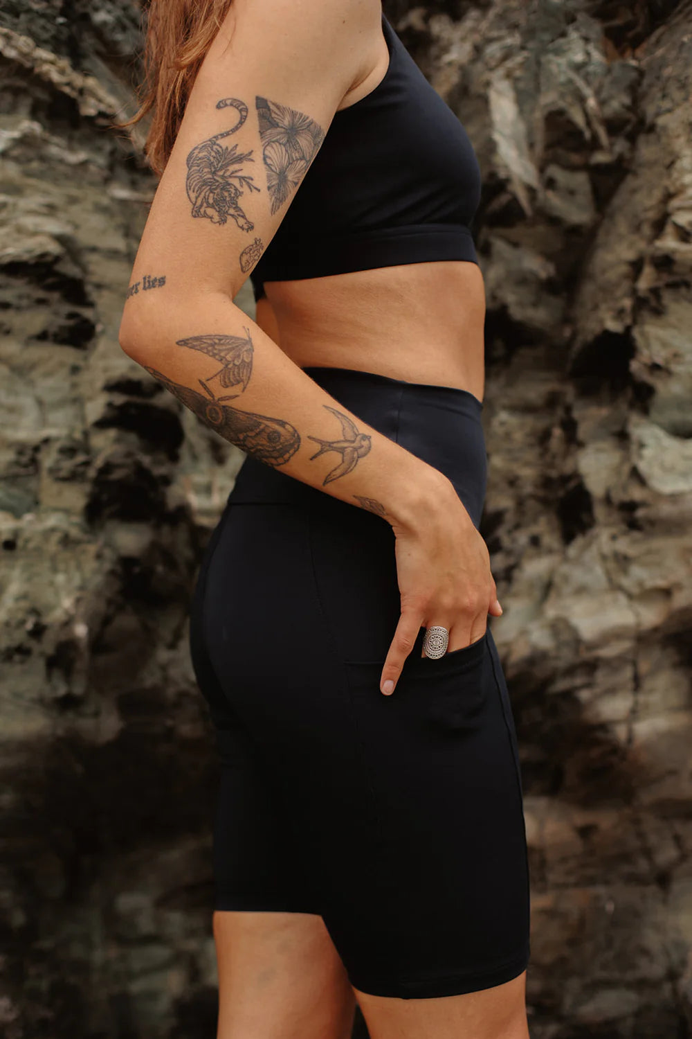 Karua solid black high-waisted bike short sustainable