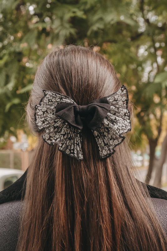 Floral Black Aura Bow Hair Barrette