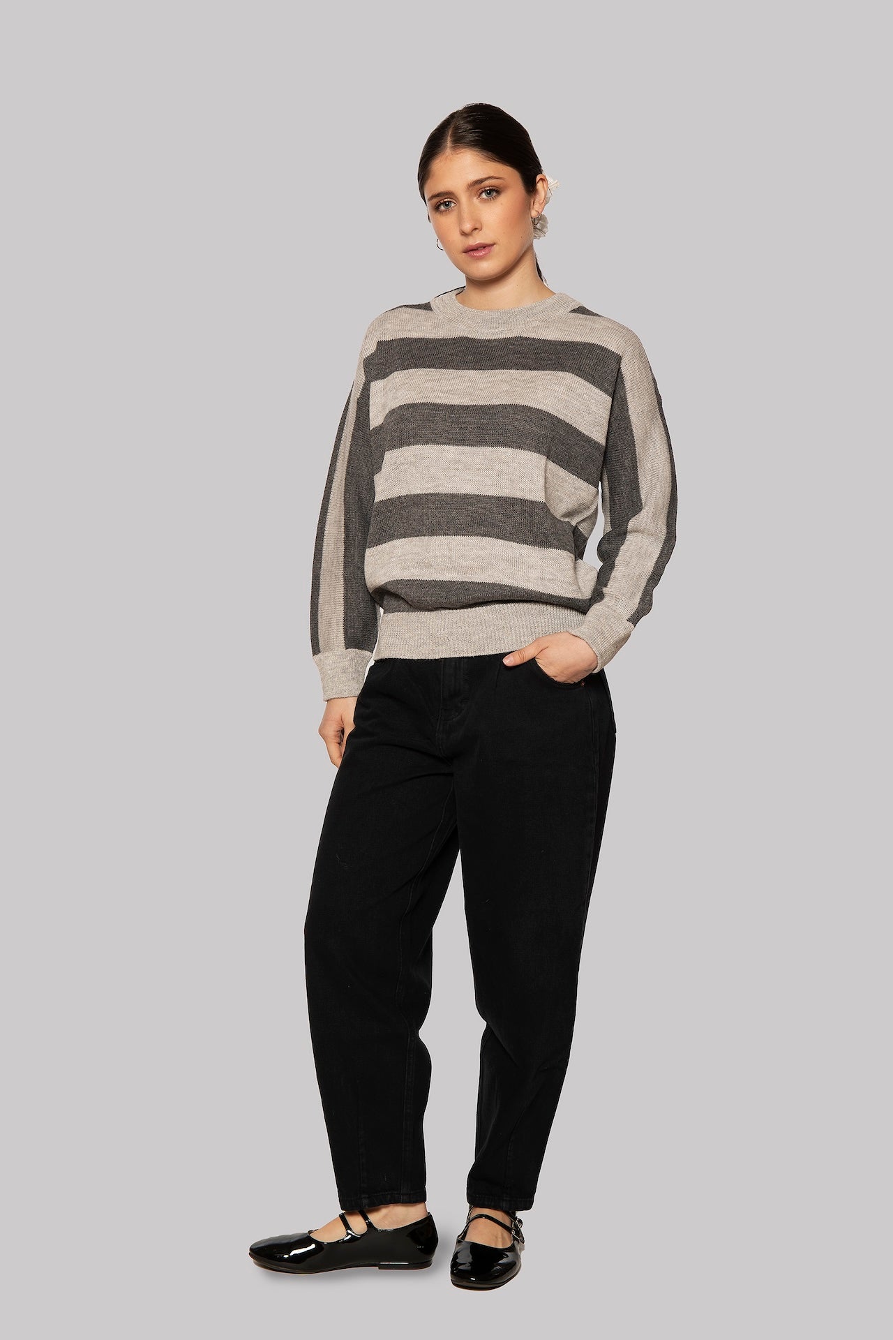 Striped Gray Alpaca Wool Sweater