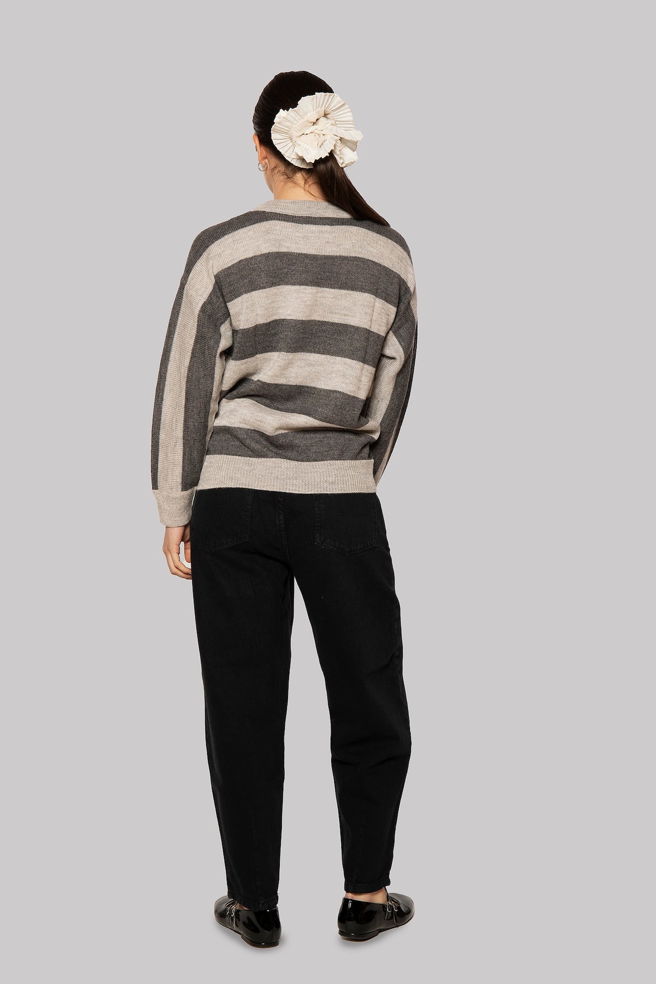 Striped Gray Alpaca Wool Sweater