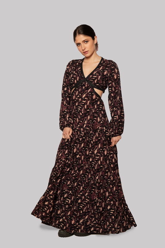 Sawan V-Neck Viscose Long Sleeve Dress