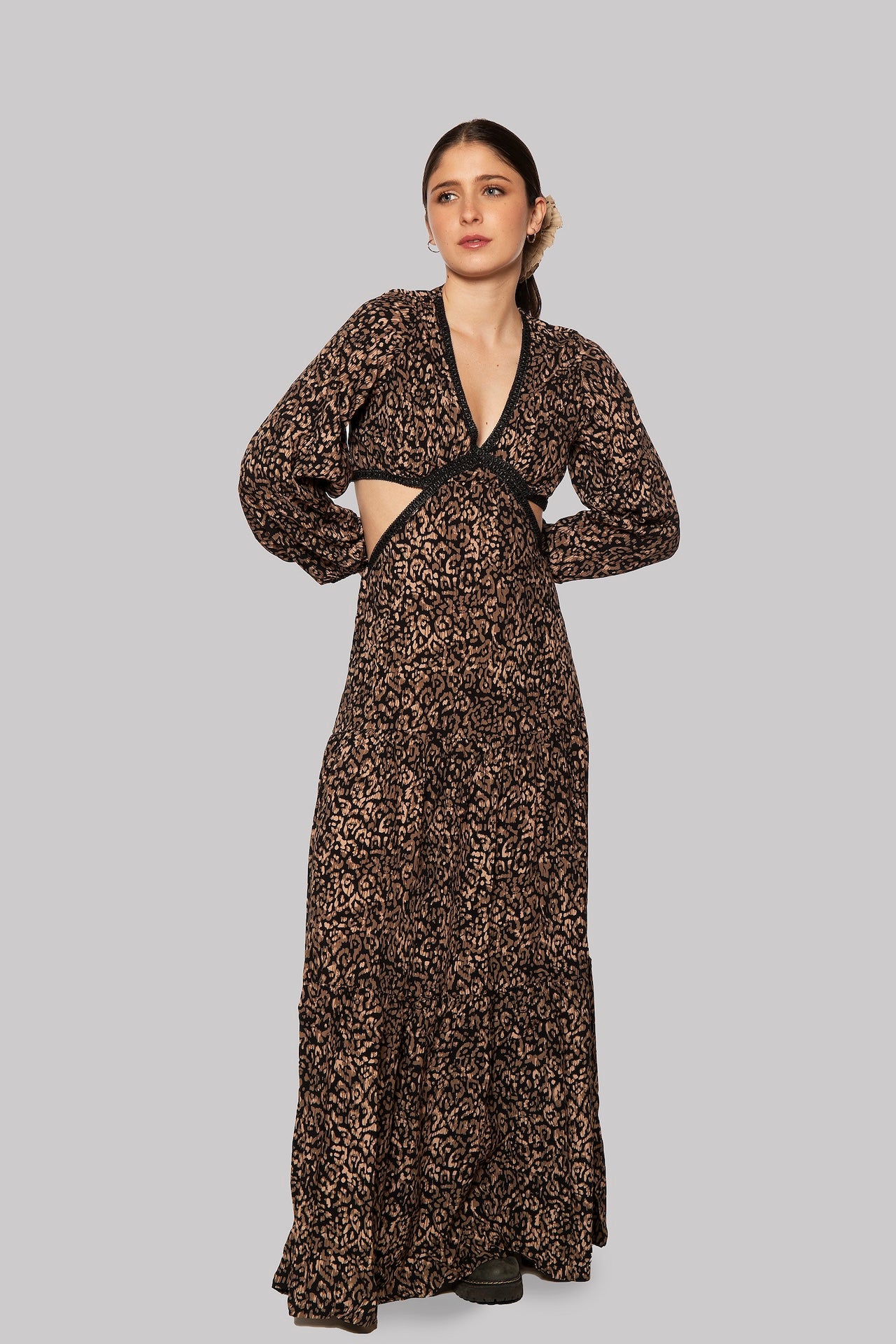 viscose long sleeve dress Goldie, Black & Mustard Viscose Long Sleeve Dress