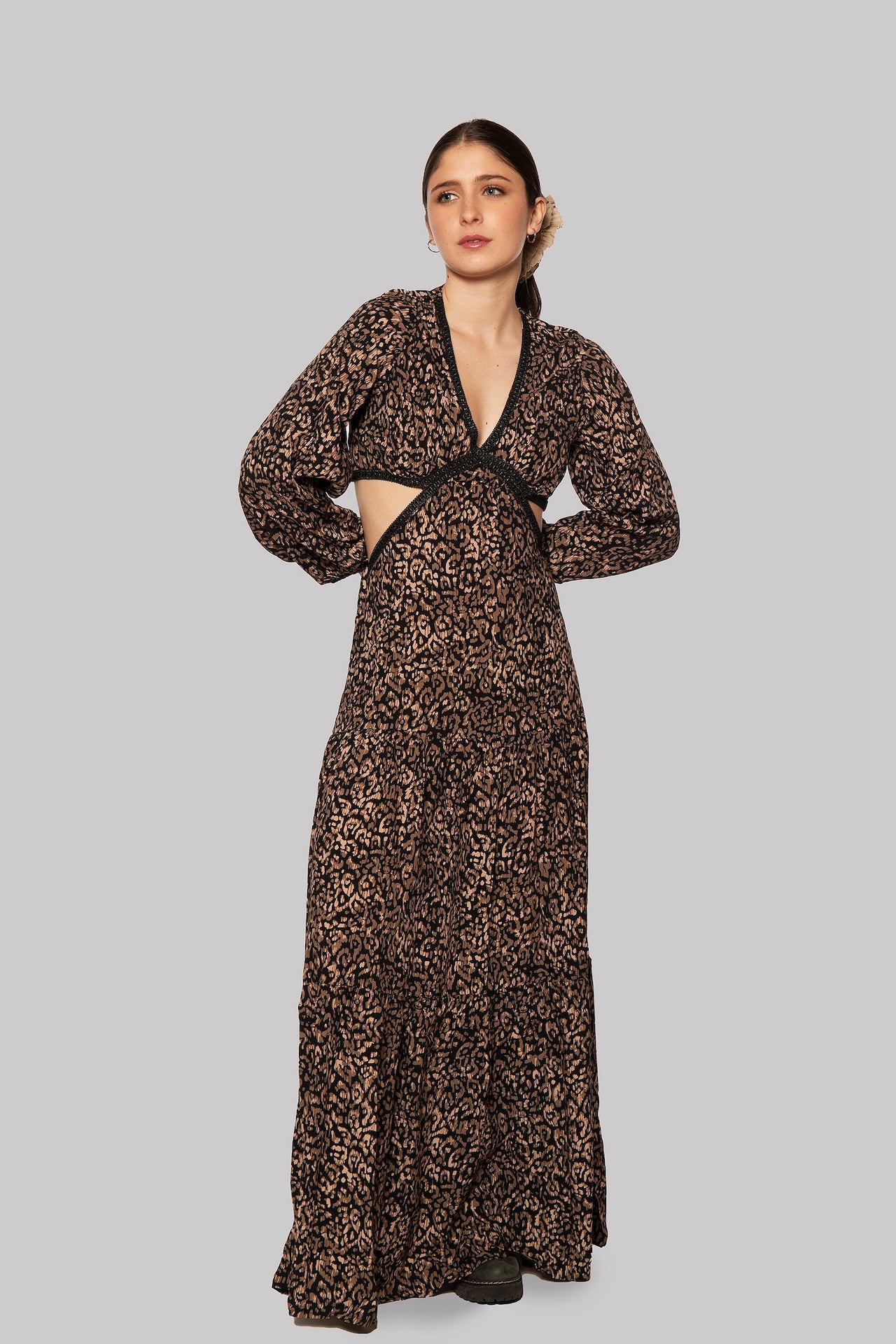 Sawan V-Neck Viscose Long Sleeve Dress