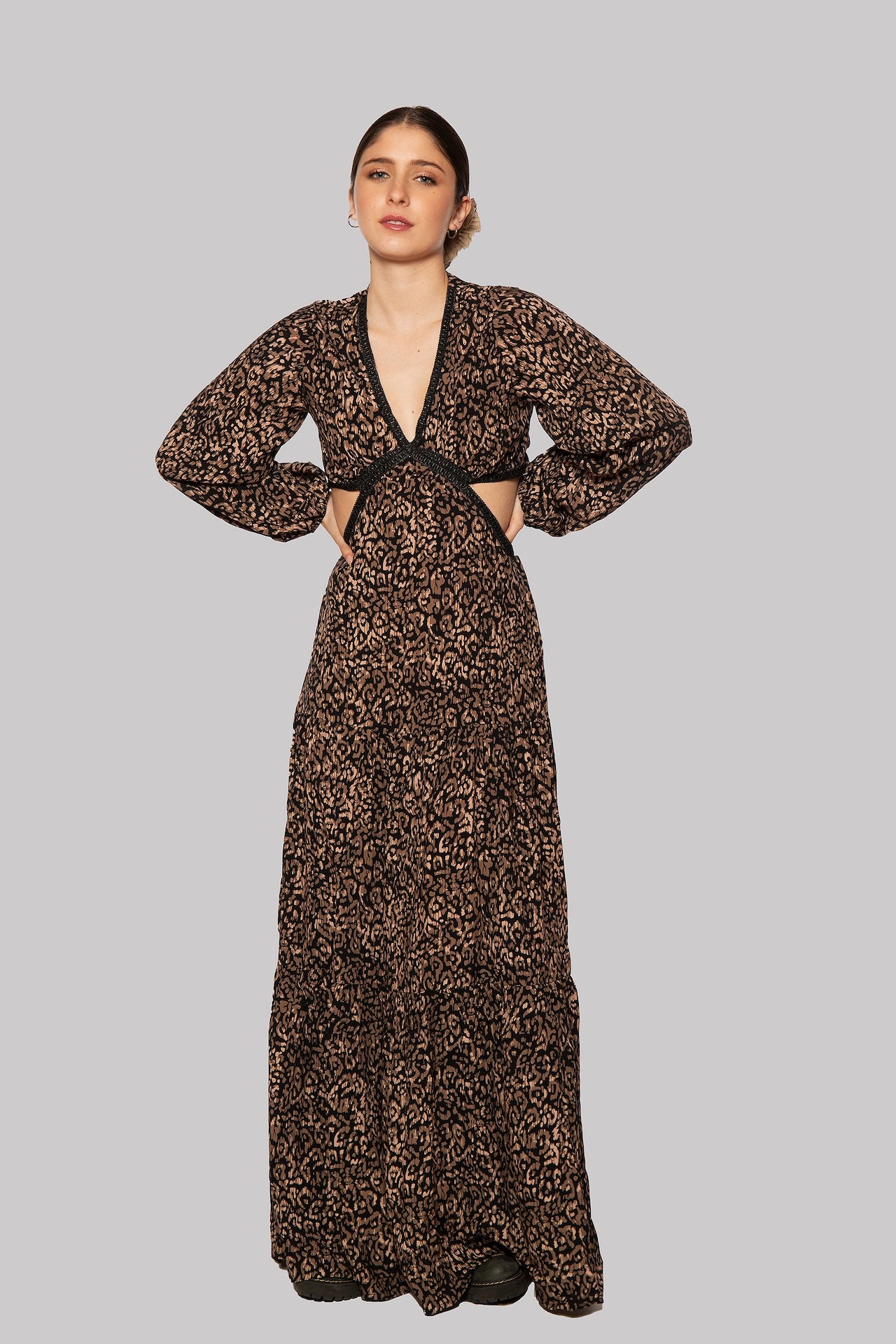 Sawan V-Neck Viscose Long Sleeve Dress