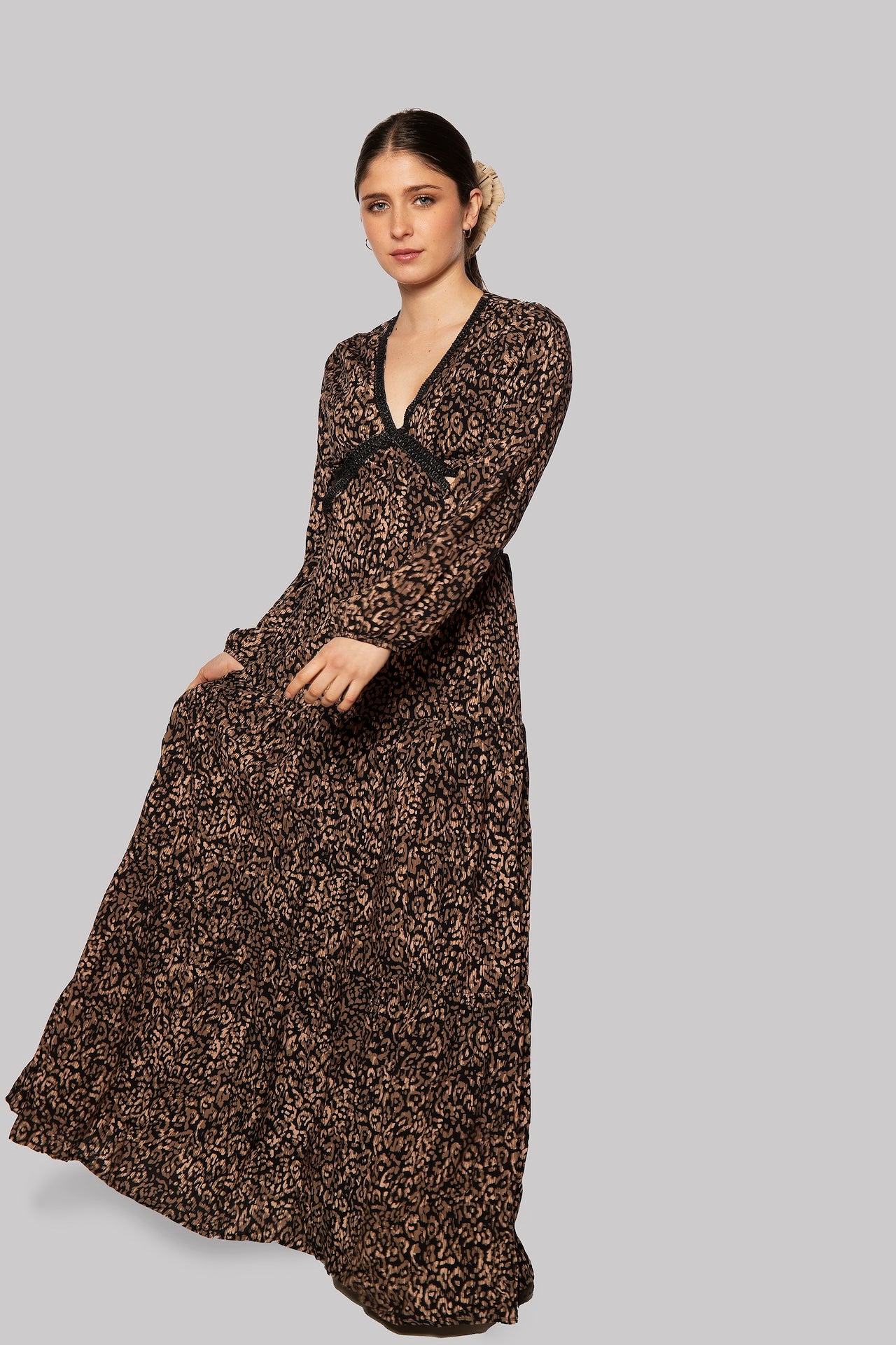 Sawan V-Neck Viscose Long Sleeve Dress