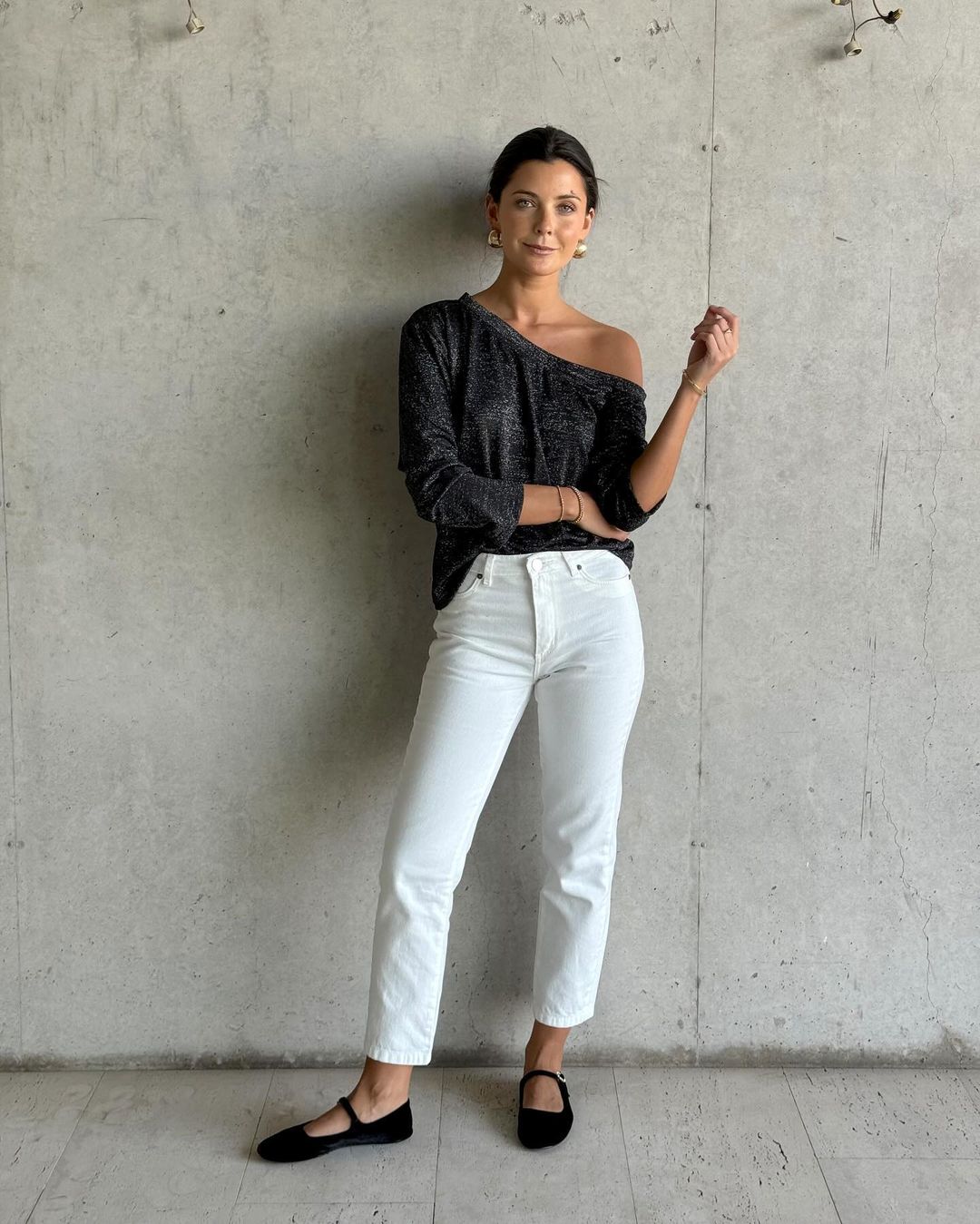 Juicy Asymmetrical Neckline Long-Sleeve Shimmery  Top