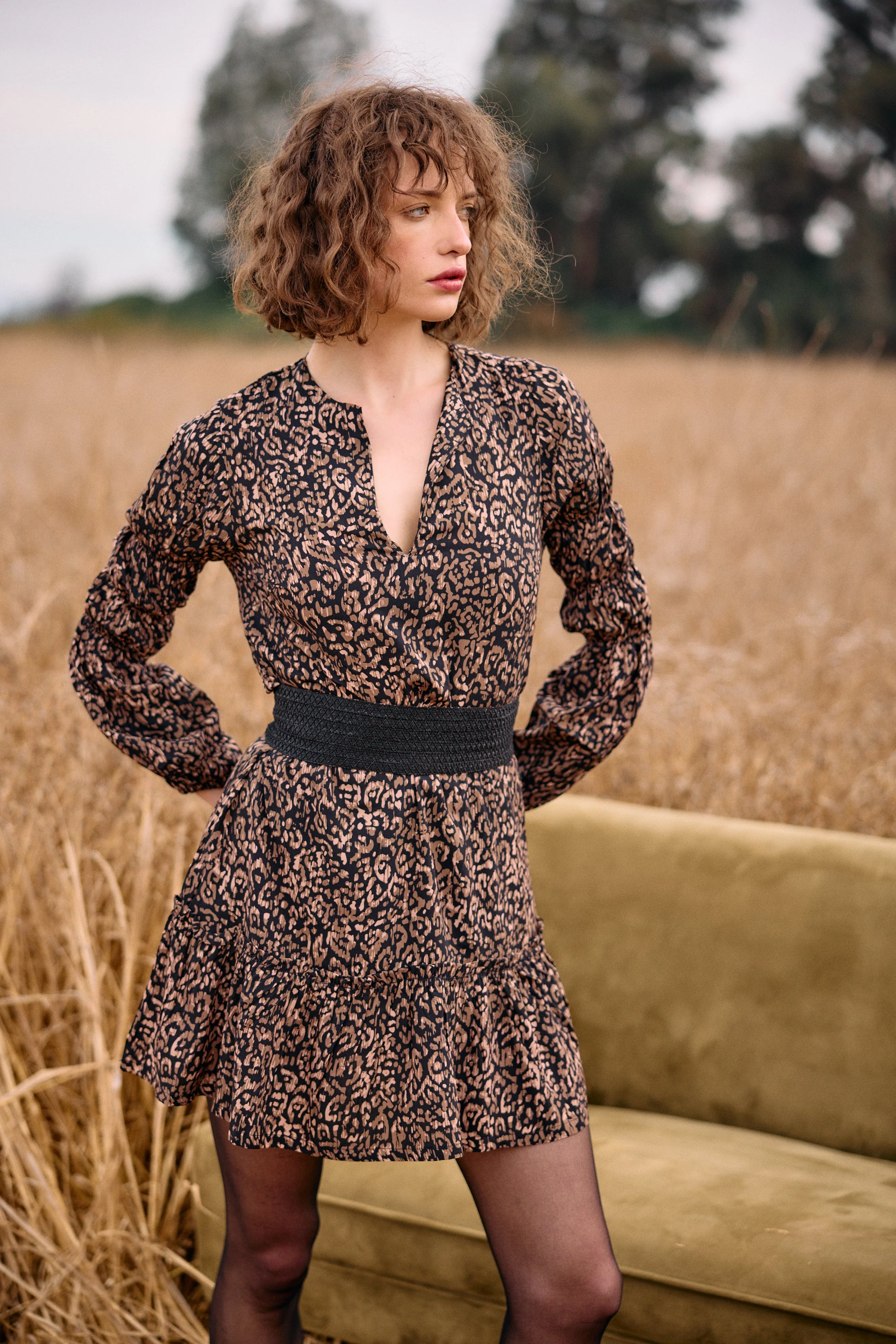 animal viscose dress long sleeve Leopard-print viscose maxi dress