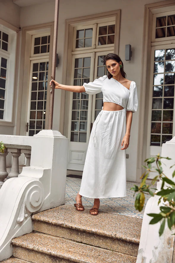 Karua Linen White Midi Dress