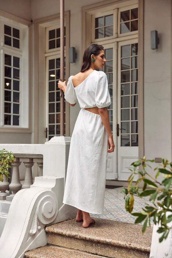 Karua Linen White Midi Dress