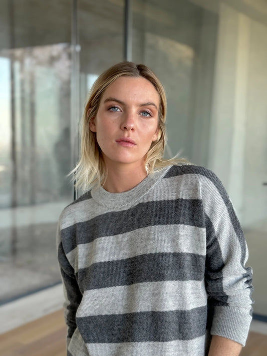 Striped Gray Alpaca Wool Sweater