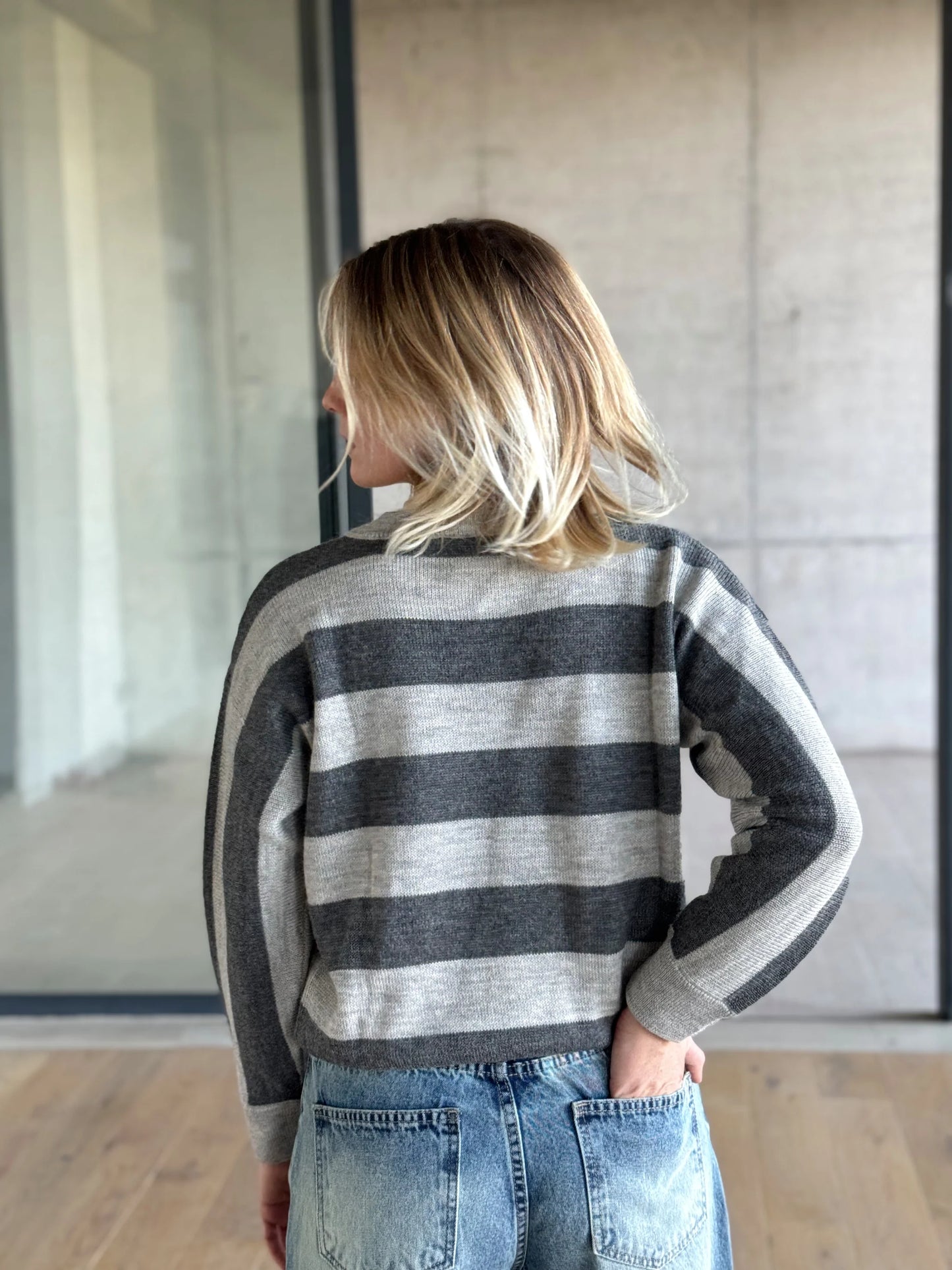 Striped Gray Alpaca Wool Sweater