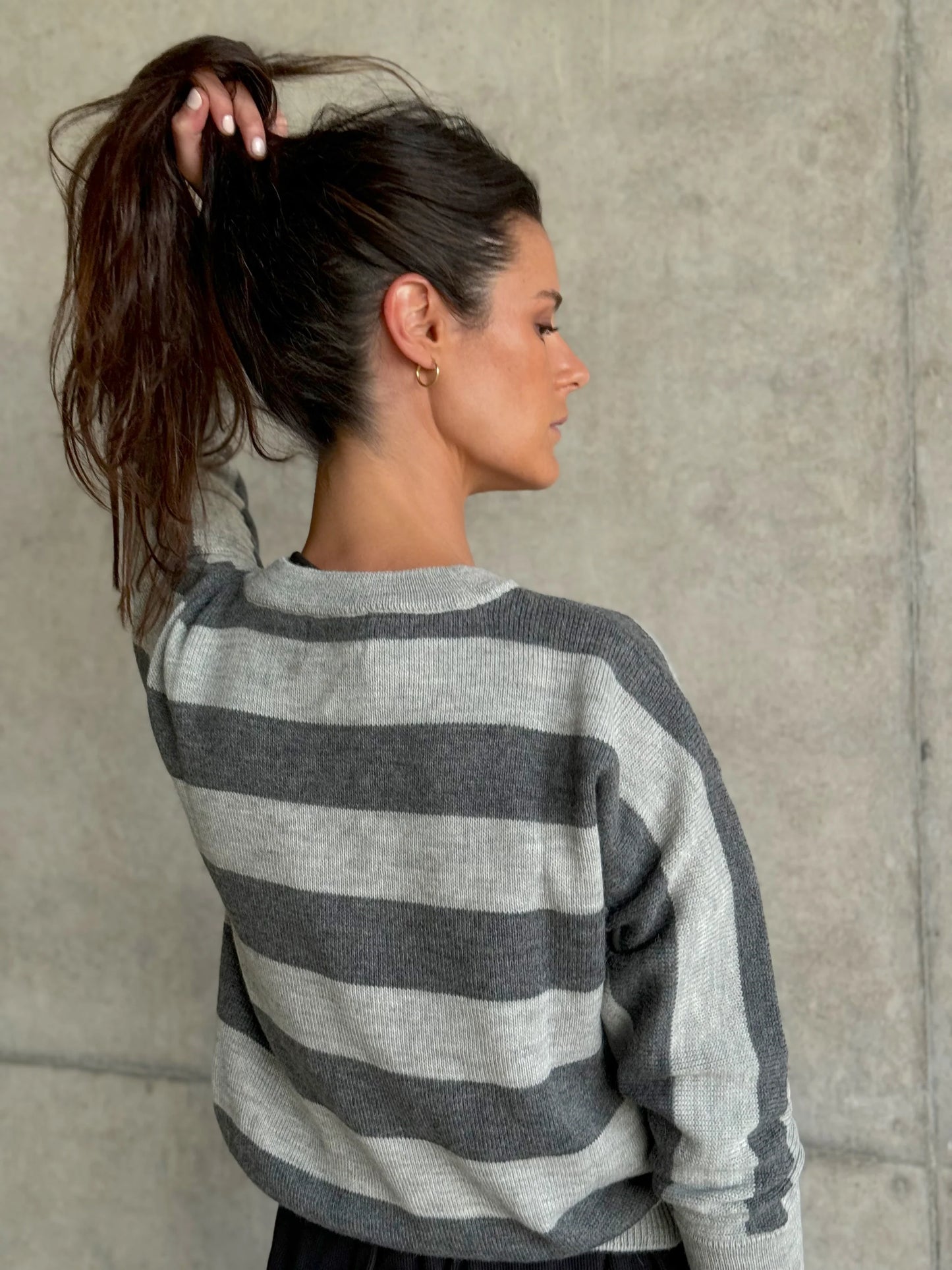 Striped Gray Alpaca Wool Sweater
