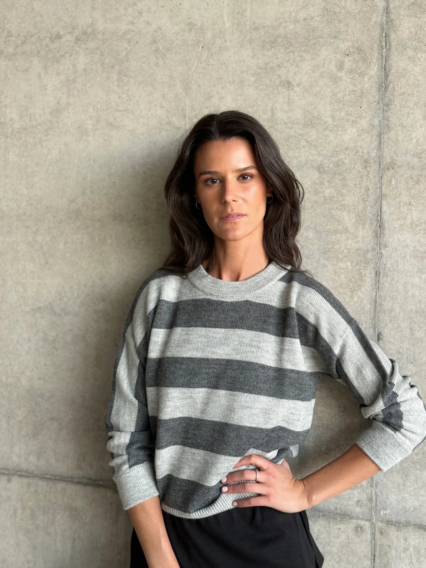 Striped Gray Alpaca Wool Sweater