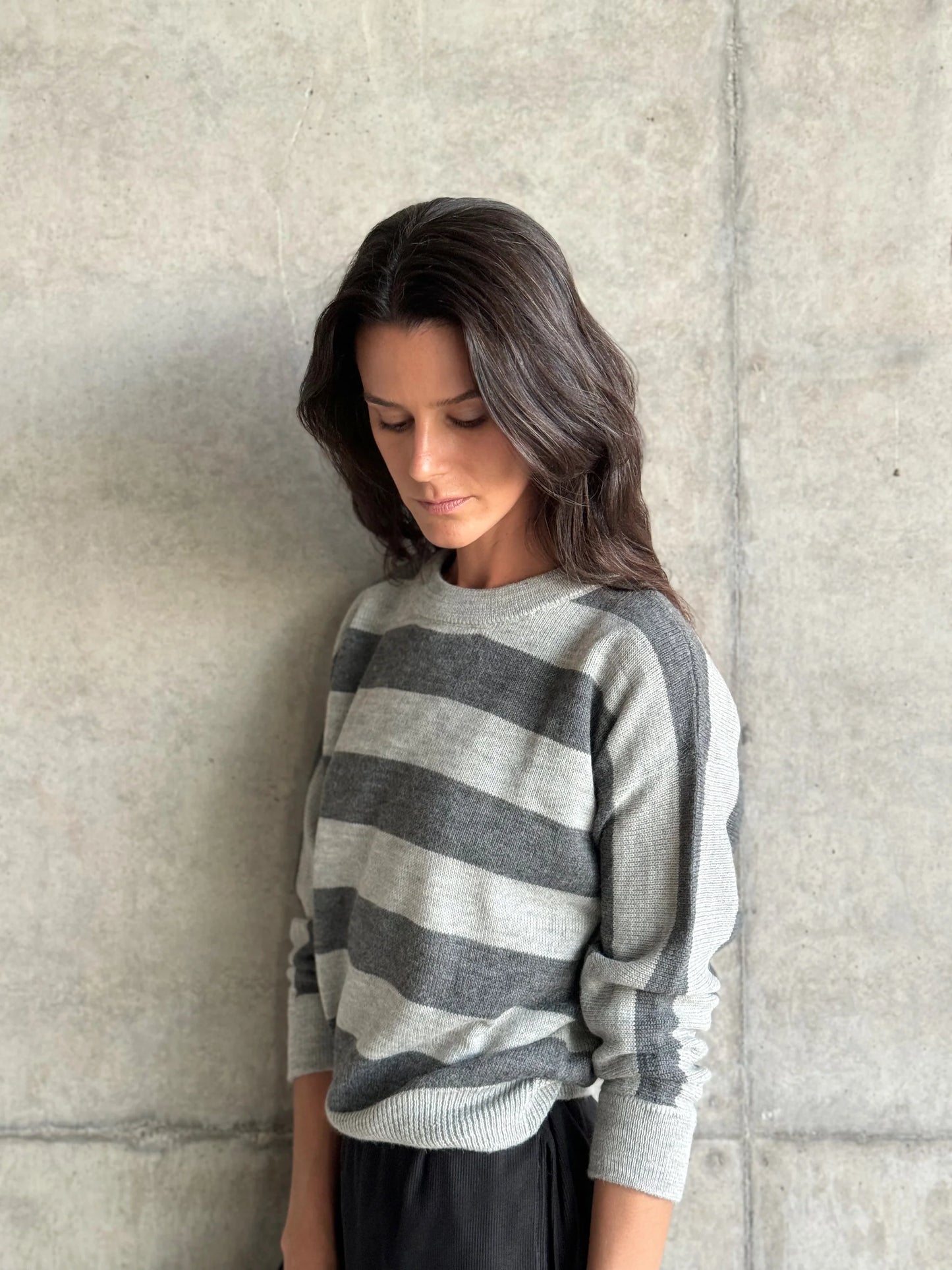 Striped Gray Alpaca Wool Sweater