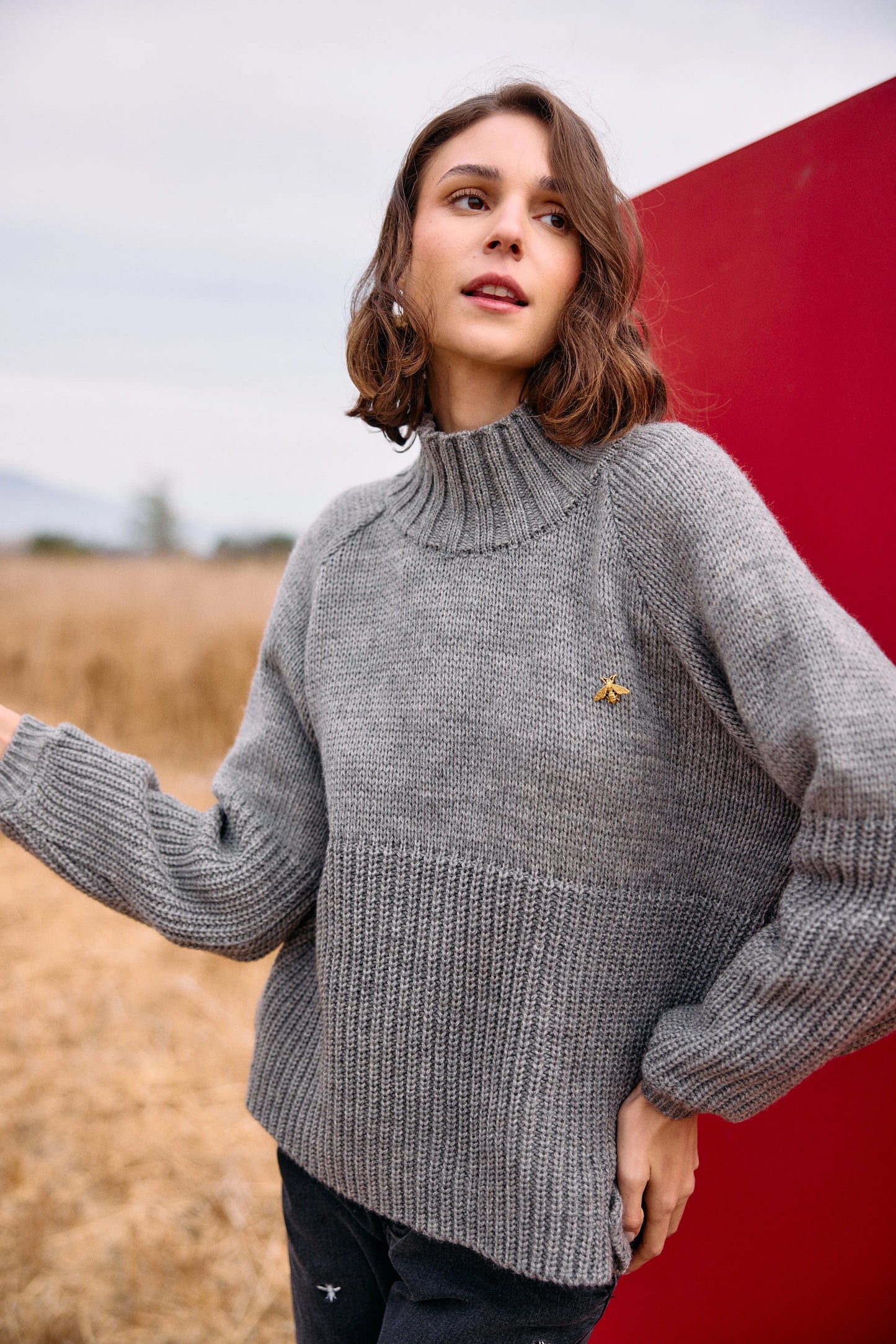 Tente Gray Long Sleeve Alpaca and Acrylic Mockneck Sweater