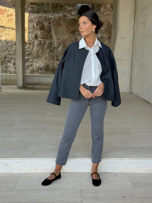 Charcoal Gray Cropped Wool Cape