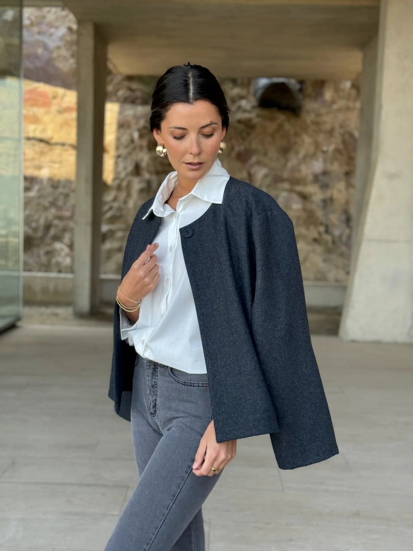 Charcoal Gray Cropped Wool Cape